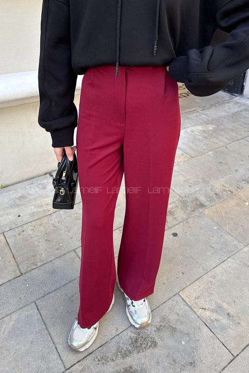 Claret Red Crepe Fabric High Waist Comfortable Pants