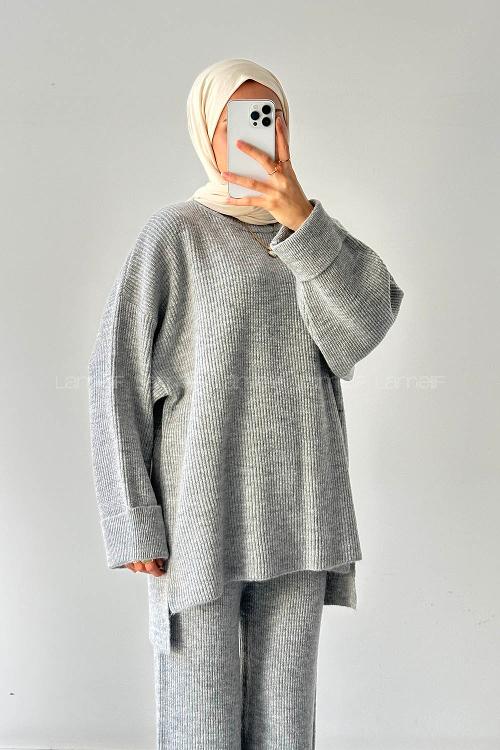 Lamelif Fitilli Triko Takım Gri