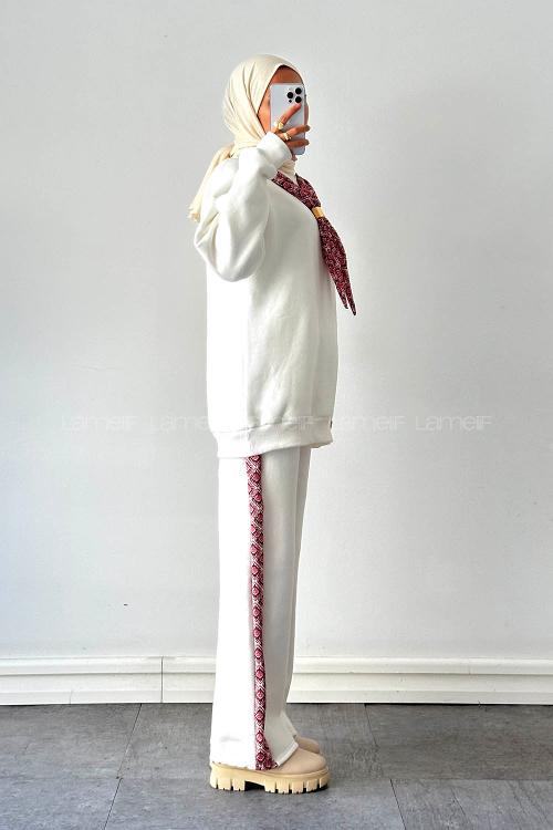 Lamelif Fularlı İkili Takım Beyaz