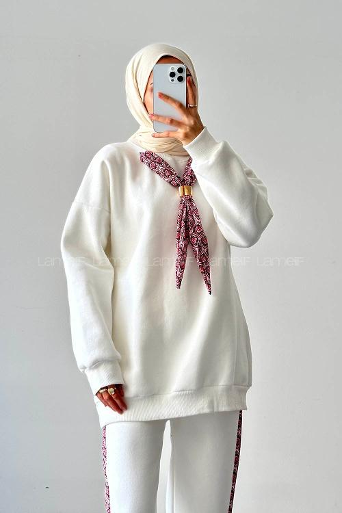 Lamelif Fularlı İkili Takım Beyaz