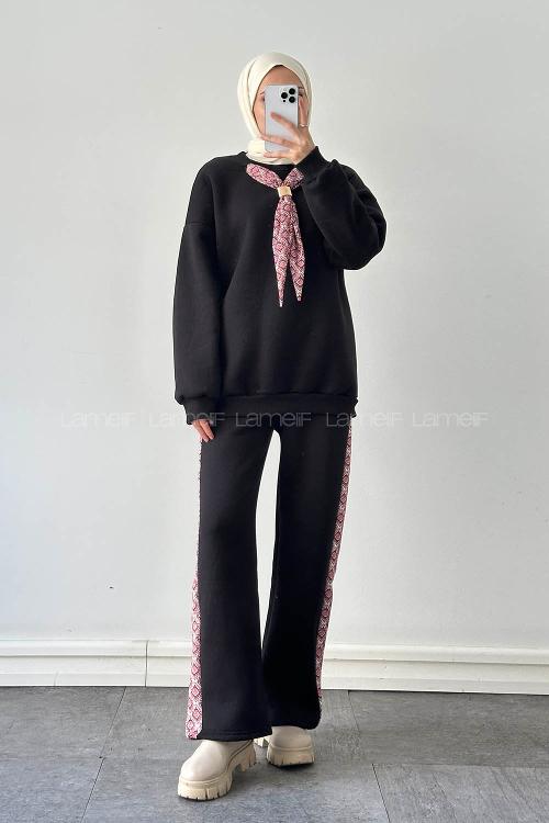 Lamelif Fularlı İkili Takım Siyah