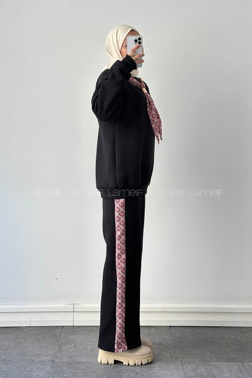 Lamelif Fularlı İkili Takım Siyah