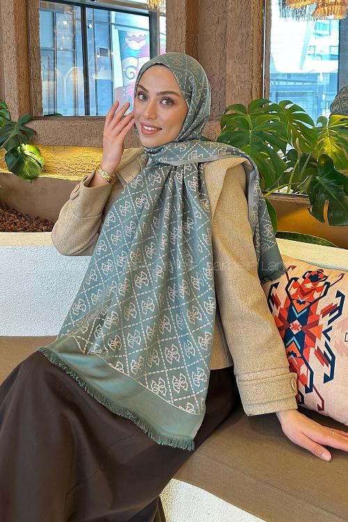 Plum Green Cotton Fabric Striped Shawl