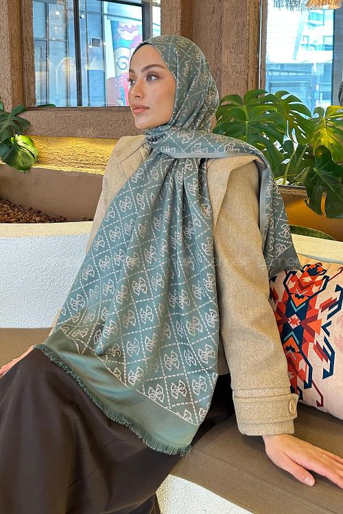 Plum Green Cotton Fabric Striped Shawl