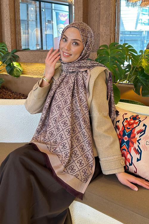 Plum Cotton Fabric Striped Shawl