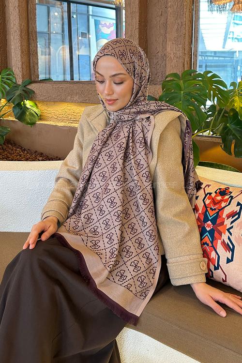 Plum Cotton Fabric Striped Shawl