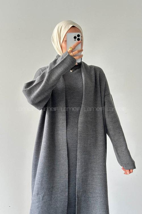 Lamelif Hırka-Elbise İkili Takım Antrasit