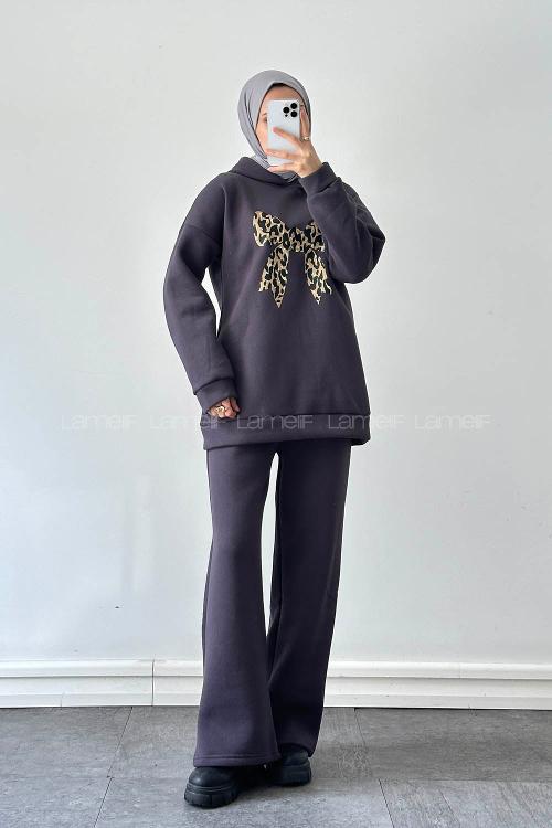 Lamelif Kurdele Baskılı Takım Antrasit