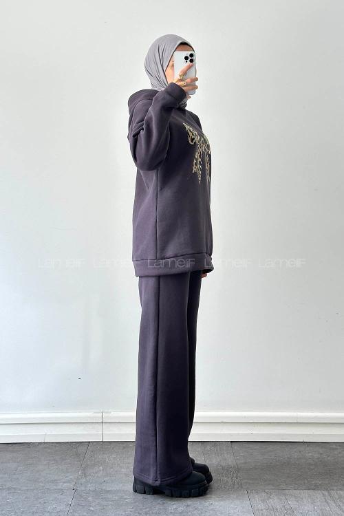 Lamelif Kurdele Baskılı Takım Antrasit