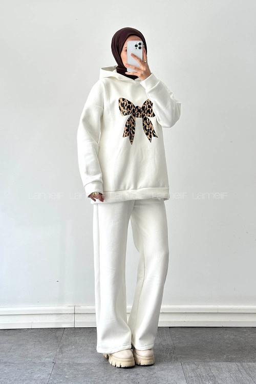 Lamelif Kurdele Baskılı Takım Beyaz