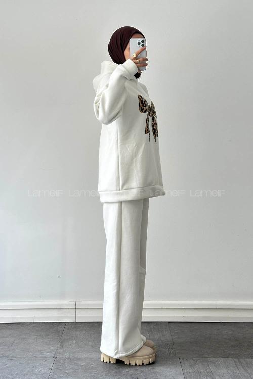 Lamelif Kurdele Baskılı Takım Beyaz
