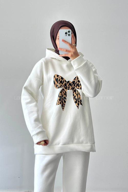 Lamelif Kurdele Baskılı Takım Beyaz