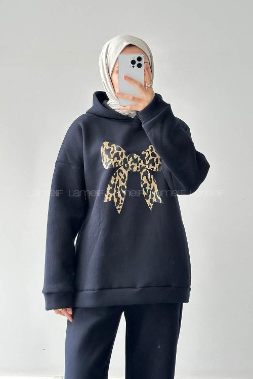 Navy Blue-1 Hood Neck Long Arm Cotton Regular Trousers Comfortable Suit