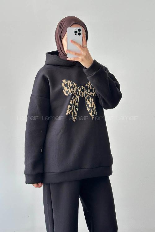 Lamelif Kurdele Baskılı Takım Siyah