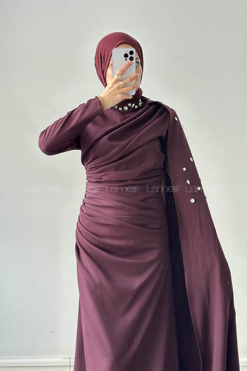 Plum Neckband Polyester Dresess