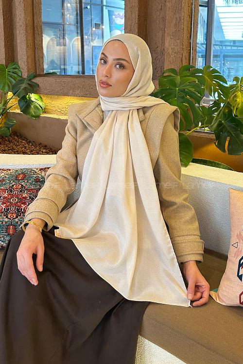 Khaki Beige Cotton Straight Shawl