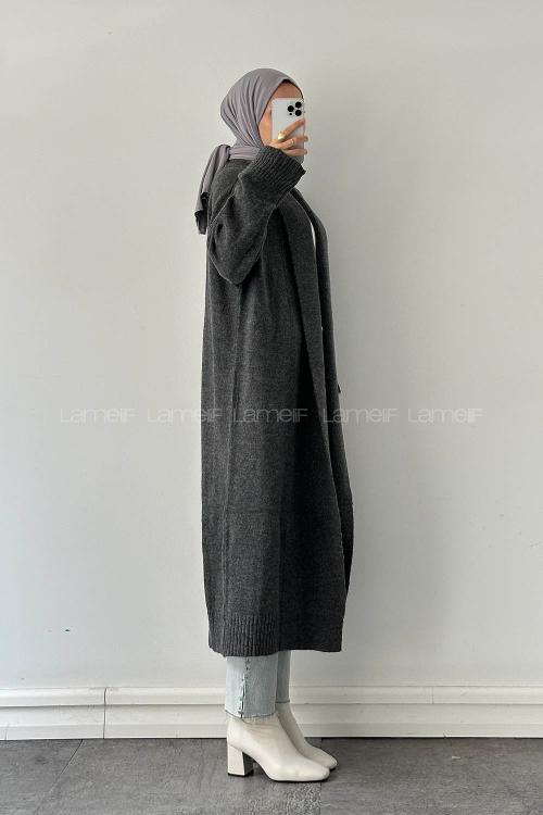 Lamelif Uzun Tesettür Hırka Antrasit