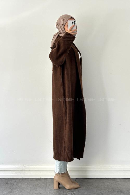 Lamelif Uzun Tesettür Hırka Kahverengi