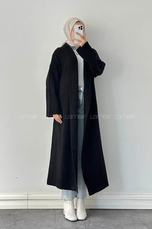 Lamelif Uzun Tesettür Hırka Siyah