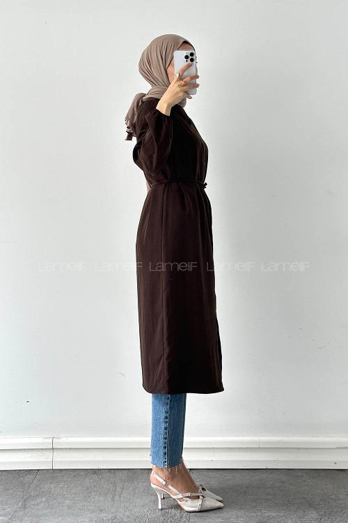 Lamelf Cupra Bağlama Detaylı Tunik Acı Kahve