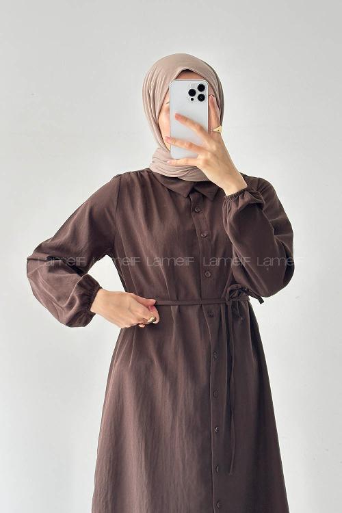 Lamelf Cupra Bağlama Detaylı Tunik Acı Kahve