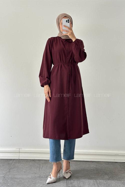 Claret Red Shirt Collar Cupra Tunic