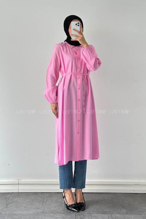 Candy Pink Shirt Collar Cupra Tunic