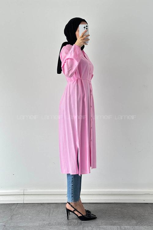 Candy Pink Shirt Collar Cupra Tunic