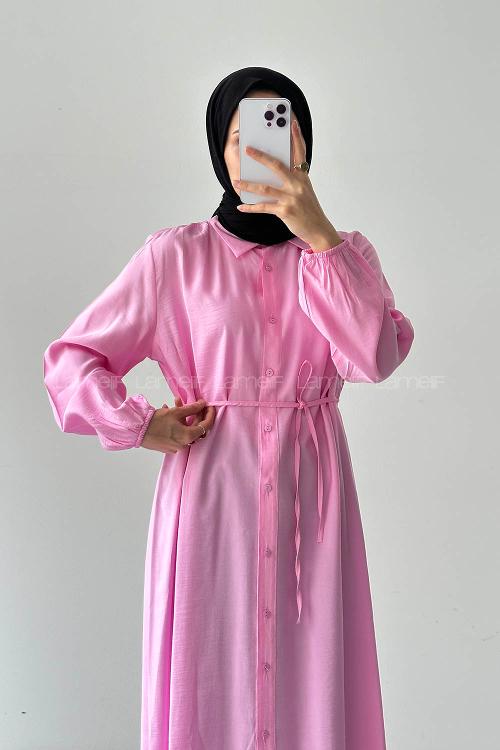 Candy Pink Shirt Collar Cupra Tunic