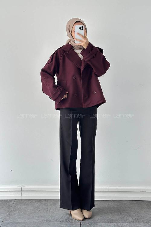 Plum Jacket Collar Long Arm Coat