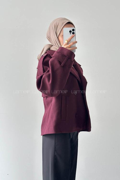 Plum Jacket Collar Long Arm Coat