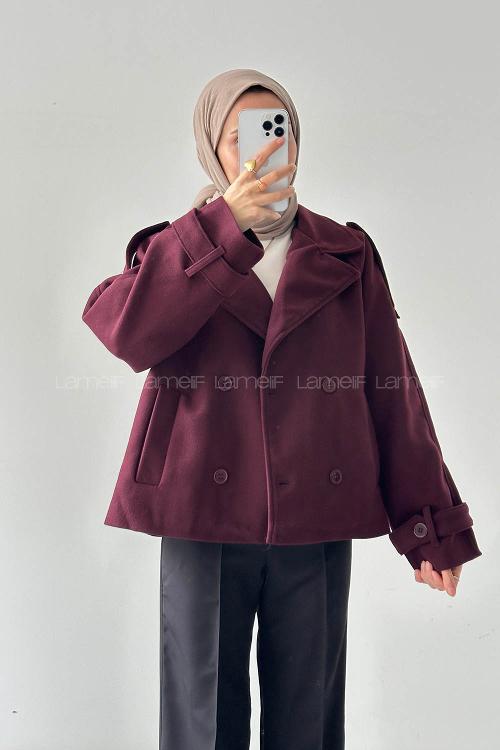 Plum Jacket Collar Long Arm Coat