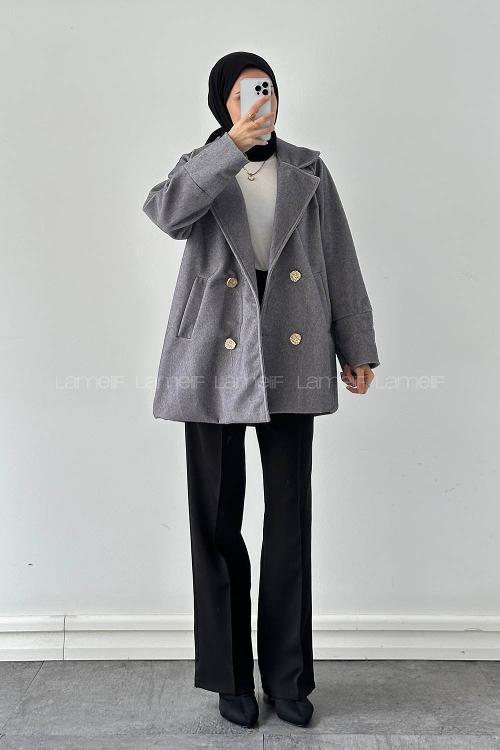 Lamelif Kaşe Kaban Gri