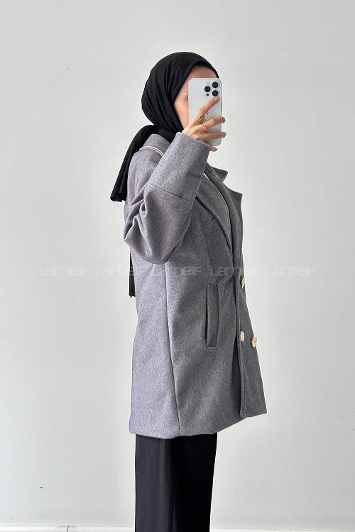 Lamelif Kaşe Kaban Gri