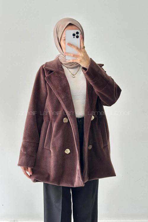 Lamelif Kaşe Kaban Kahverengi