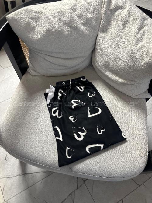 Lamelif Milan Kumaş Kalp Desenlı Pijama Altı