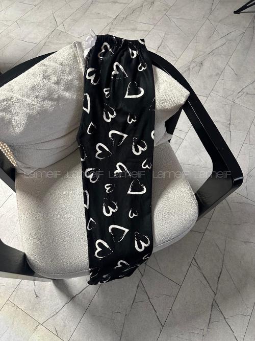 Lamelif Milan Kumaş Kalp Desenlı Pijama Altı