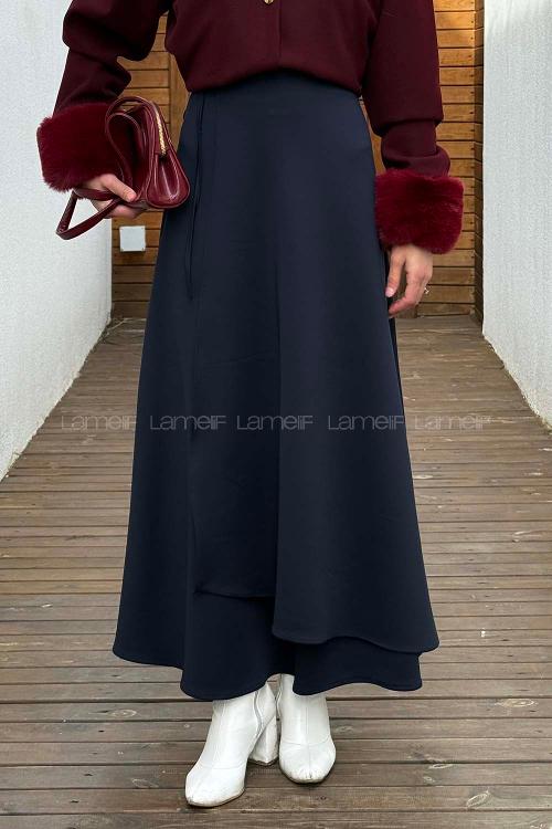 Lamelif Bağlama Detaylı Scuba Etek Lacivert