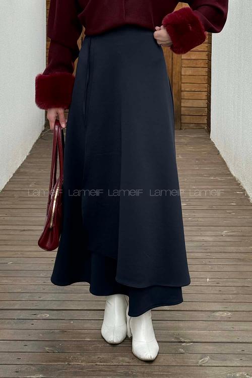 Lamelif Bağlama Detaylı Scuba Etek Lacivert