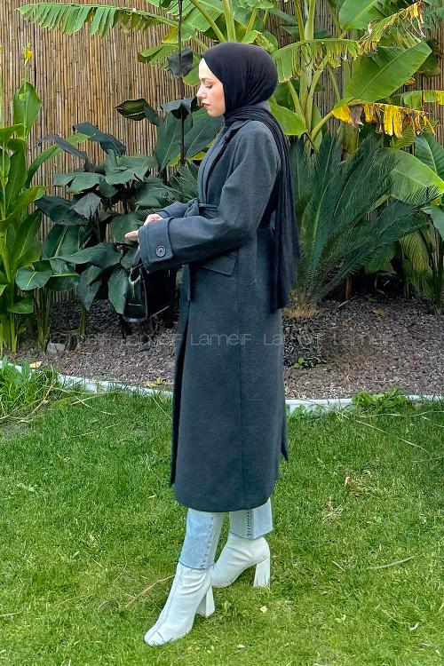 Lamelif Geniş Manşet Kaşe Kaban Antrasit