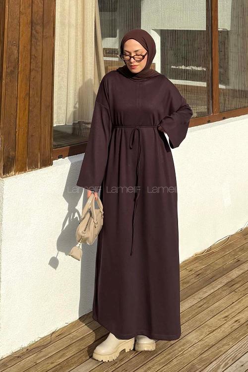 Bitter Brown Mock Turtle Neck Cotton Dresess