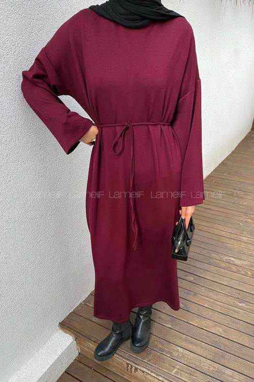 Claret Red Mock Turtle Neck Cotton Dresess