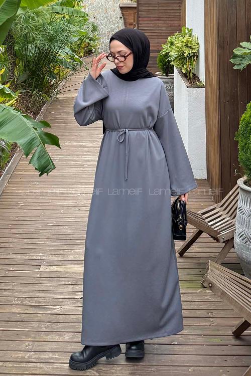 Grey-1 Mock Turtle Neck Cotton Dresess