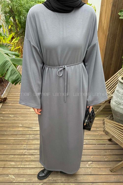 Grey-1 Mock Turtle Neck Cotton Dresess