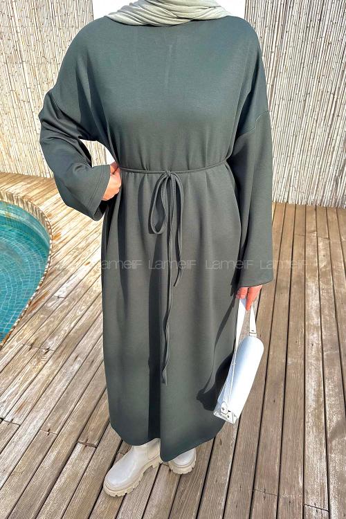 Dark Green Mock Turtle Neck Cotton Dresess