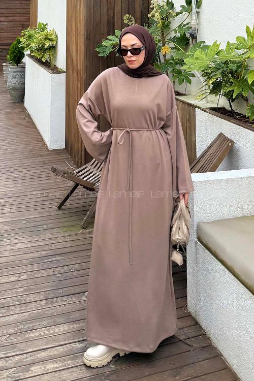 Soft Brown Mock Turtle Neck Cotton Dresess