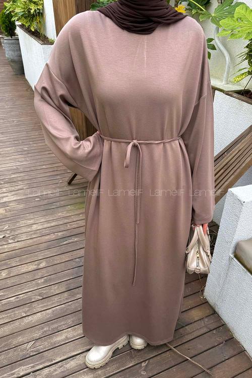 Soft Brown Mock Turtle Neck Cotton Dresess