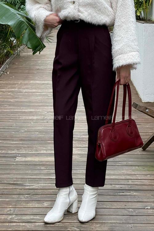 Plum Lycra Polyester Normal Waist Carrot Pant Pants