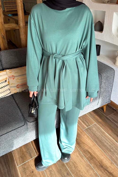 Plum Green Crew Neck Long Arm Polyester Comfortable Suit
