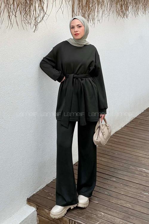 Lamelif Oysho Bağlama Detaylı İkili Takım Haki